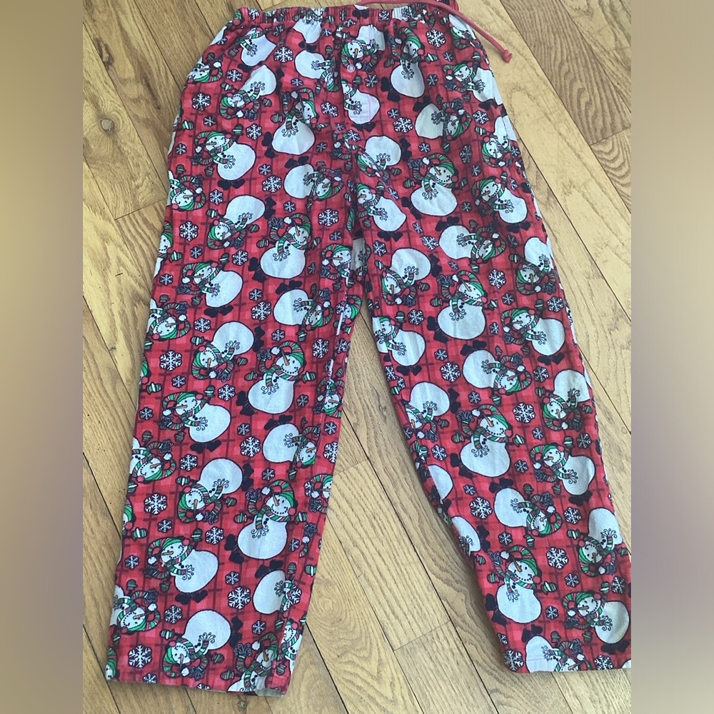 ⛄️  Red FESTIVE LOUNGEWEAR RED SNOWMAN Fleece PANTS 100% Cotton UniSex Sz LG